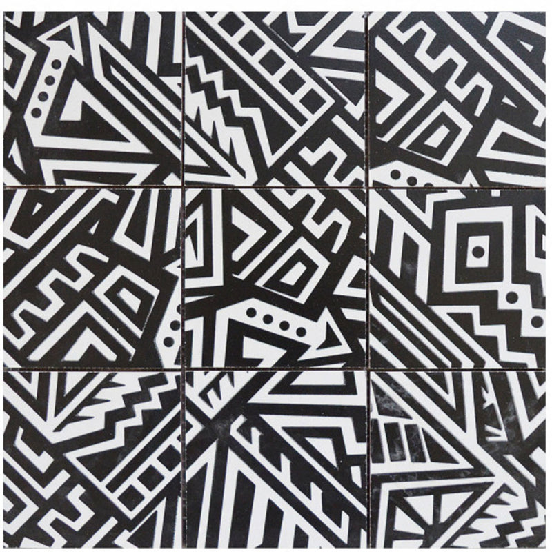 Bati Orient Aztec Native 11.8" x 11.8"-Ceramic Mosaic-Bati Orient-Black | White-11.8" x 11.8"-State Tile