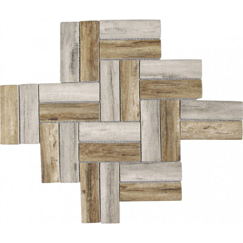 Bati Orient Herringbone Wood Look 11" x 11.10"-Glass Mosaic-Bati Orient-Beige Brown Light-11" x 11.10"-State Tile
