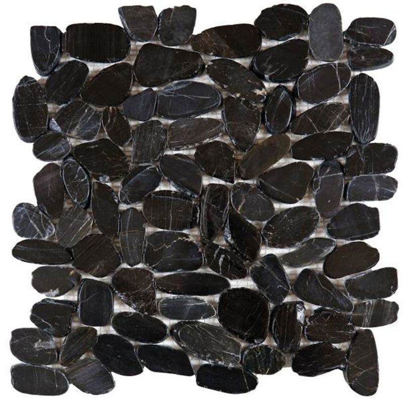 Bati Orient Pebbles Sliced Polished 12" x 12"-Natural Stone Mosaic-Bati Orient-Black Polished-12" x 12"-State Tile