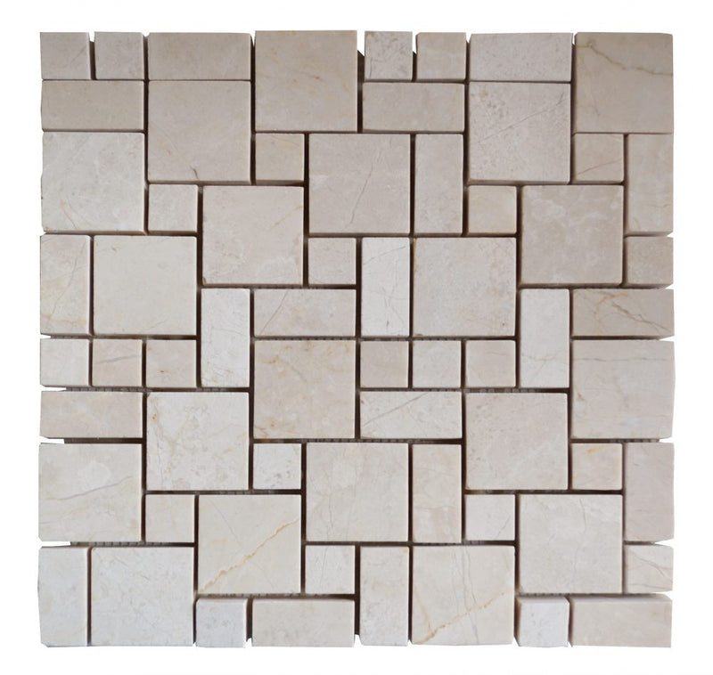 Atlantic Stone Source Mosaic Tiles Mini French Pattern 12" x 12"-Marble Mosaic-Atlantic Stone Source-Crema Nouva Marble-12" x 12"-State Tile