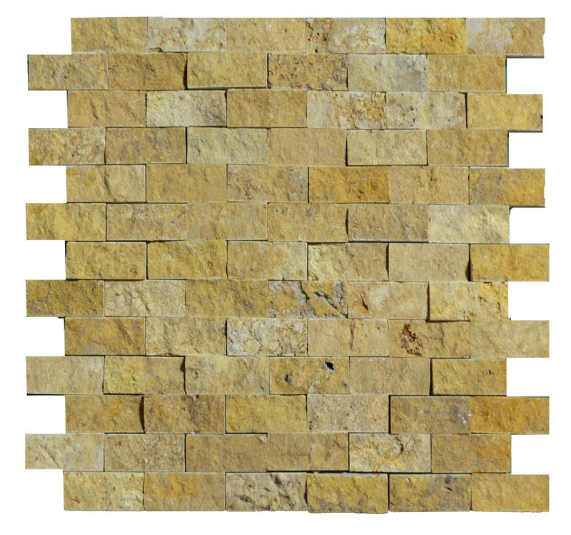 Atlantic Stone Source Mosaic Tiles Split Faces 1 x 2 12" x 12"-Marble Mosaic-Atlantic Stone Source-Gold Travertine-12" x 12"-State Tile