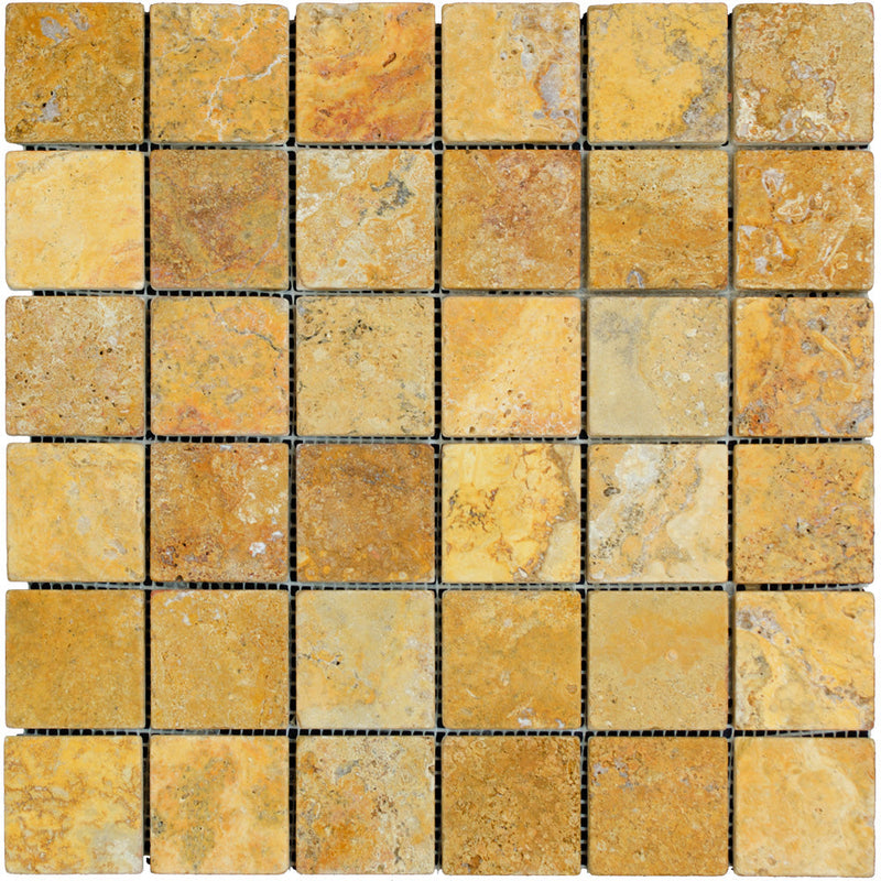 Atlantic Stone Source Mosaic Tiles 2 x 2 12" x 12"-Marble Mosaic-Atlantic Stone Source-Gold Travertine-12" x 12"-State Tile
