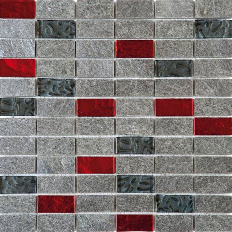 Bati Orient Mix Mosaic 12" x 12"-Stone & Glass Mosaic-Bati Orient-Grey Natural Quartzite Red Glass-12" x 12"-State Tile