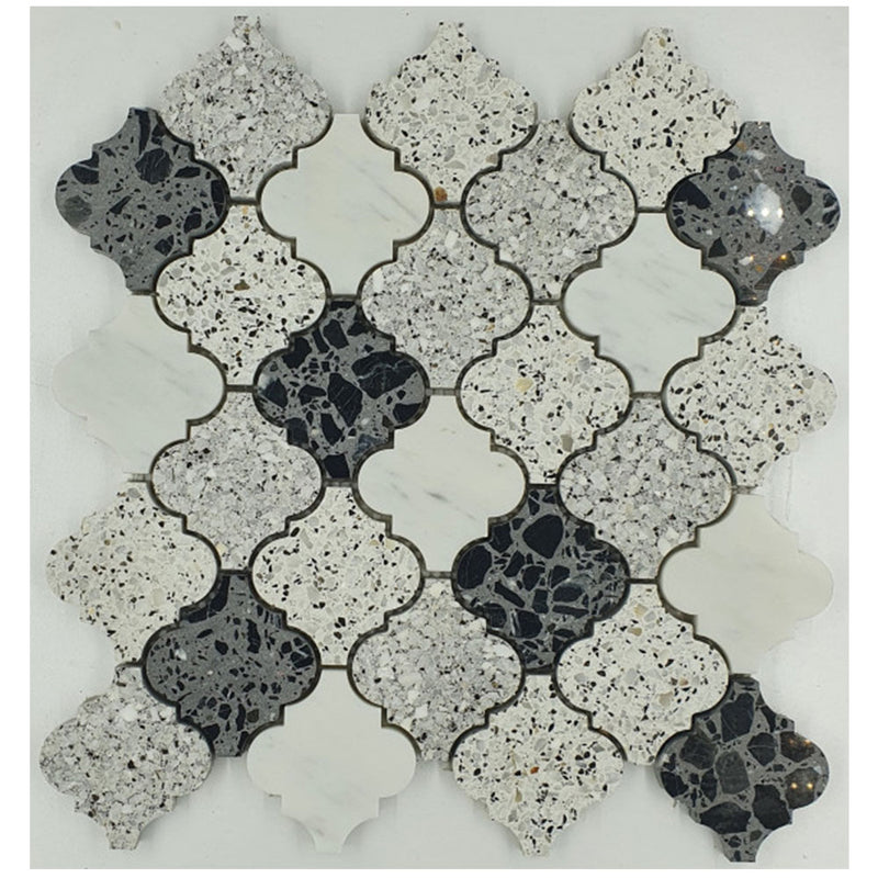Bati Orient Lantern Terrazzo 11.8" x 12"-Marble Mosaic-Bati Orient-White | Grey | Black-11.8" x 12"-State Tile