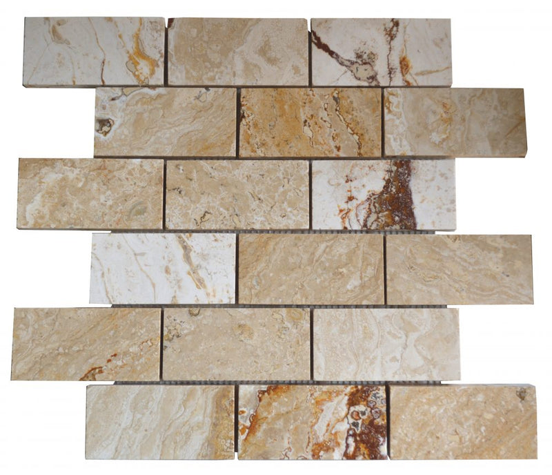 Atlantic Stone Source Mosaic Tiles 2 x 4 12" x 12"-Marble Mosaic-Atlantic Stone Source-Leonardo Travertine-12" x 12"-State Tile