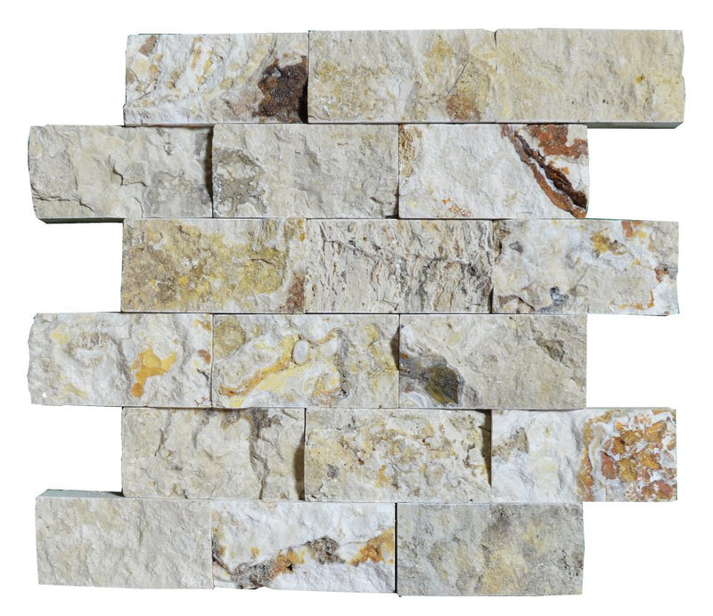 Atlantic Stone Source Mosaic Tiles Split Faces 2 x 4 12" x 12"-Marble Mosaic-Atlantic Stone Source-Leonardo Travertine-12" x 12"-State Tile