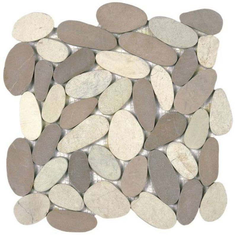 Bati Orient Pebbles Sliced XL 12" x 12"-Natural Stone Mosaic-Bati Orient-Mix White Beige-12" x 12"-State Tile