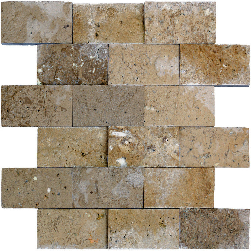 Atlantic Stone Source Mosaic Tiles Split Faces 2 x 4 12" x 12"-Marble Mosaic-Atlantic Stone Source-Noce Travertine-12" x 12"-State Tile