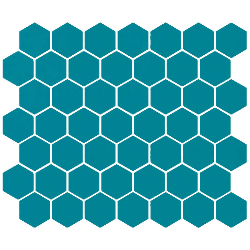 American Olean Color Story Mosaic Hex 1.5" 10.25" x 11.63"-Ceramic Mosaic-American Olean-Peacock Blue-10.25" x 11.63"-State Tile