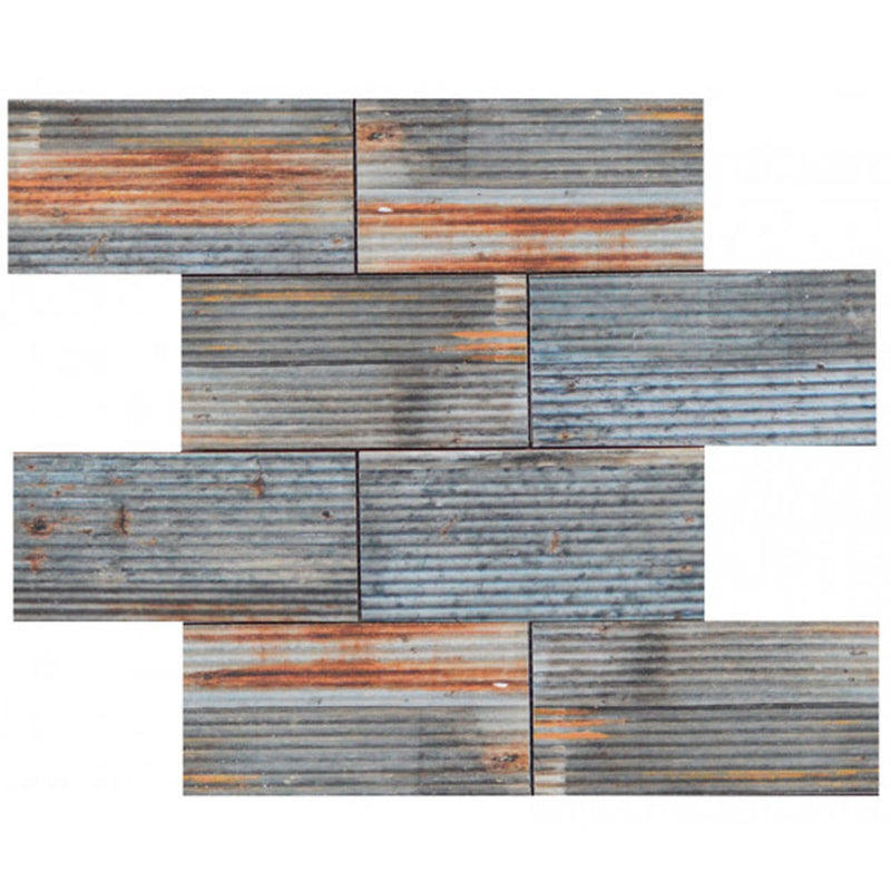 Bati Orient Rust Industrial 11.8" x 11.4"-Ceramic Mosaic-Bati Orient-Linear Relief Pattern-11.8" x 11.4"-State Tile