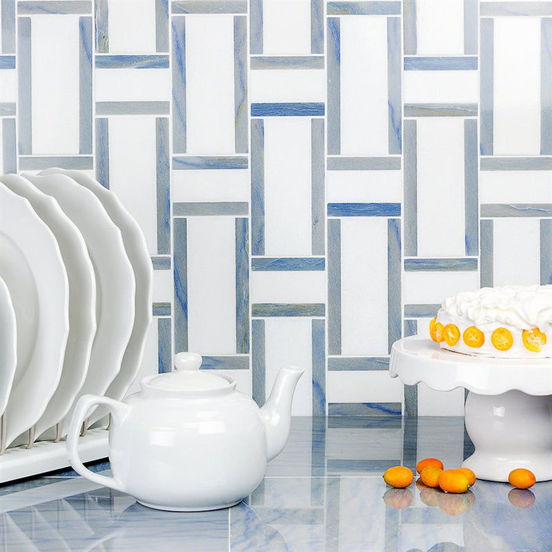 Soho Studio Interlace 12.63" x 12.83" White Thassos And Blue Macauba