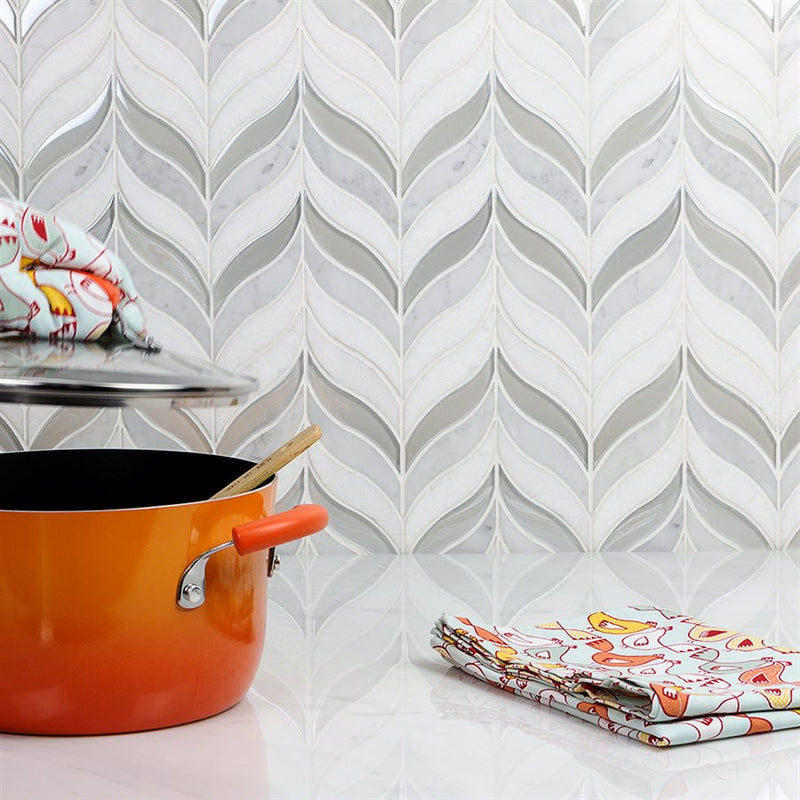 Soho Studio Botanic Winter 8.46" x 11.81" White Carrara, White Thassos, Iridecent White Glass