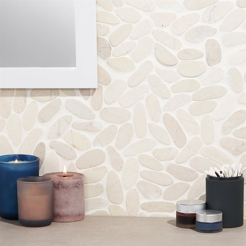 Soho Studio Pebblestone Oval 11.81" x 11.81" Lovina White Sliced Flat Oval