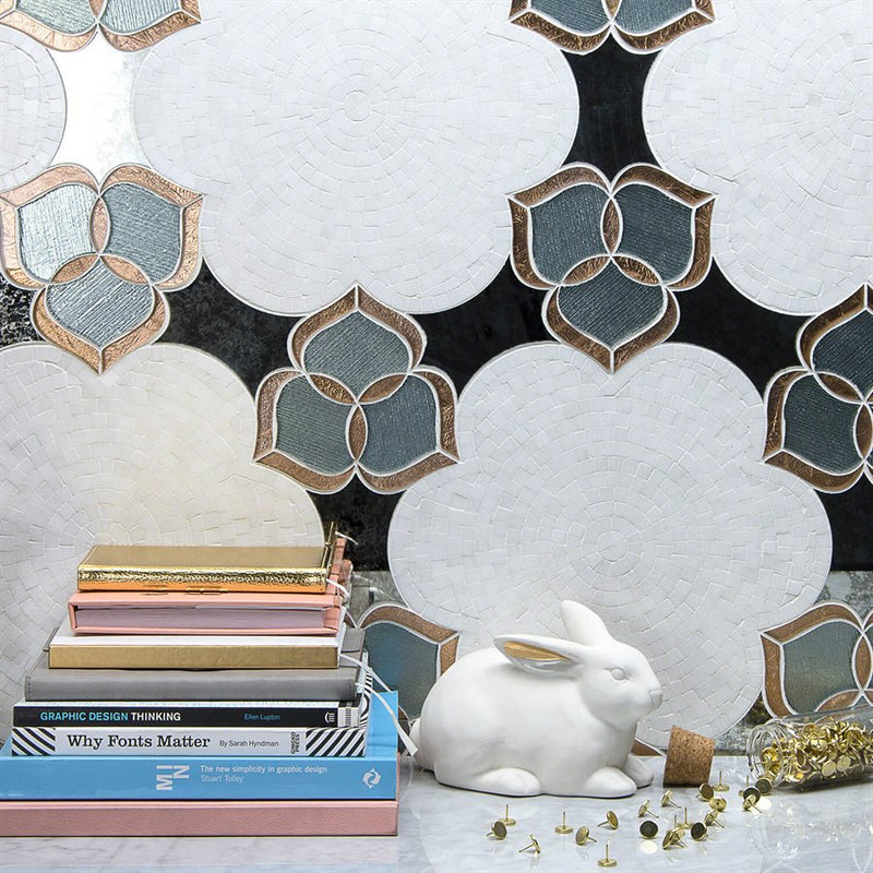 Soho Studio Mj Oleander 13.5" x 15.75" Thassos Golden Silver Glass Antique Copper