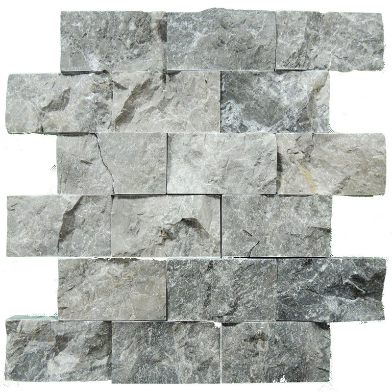 Atlantic Stone Source Mosaic Tiles Split Faces 2 x 4 12" x 12"-Marble Mosaic-Atlantic Stone Source-Silver Marble-12" x 12"-State Tile