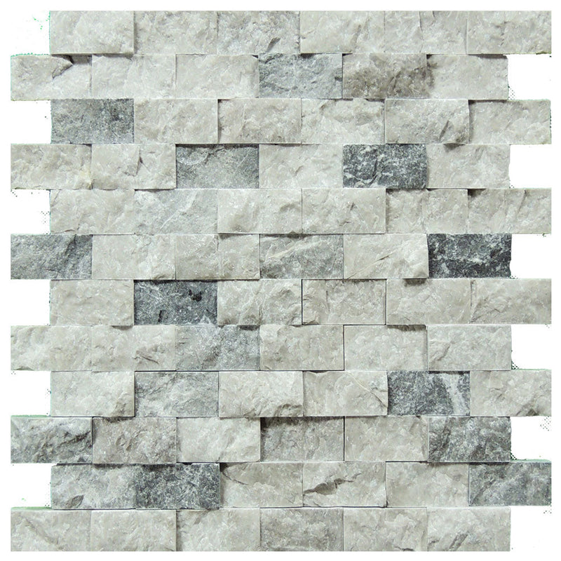 Atlantic Stone Source Mosaic Tiles Split Faces 1 x 2 12" x 12"-Marble Mosaic-Atlantic Stone Source-Silver Marble-12" x 12"-State Tile