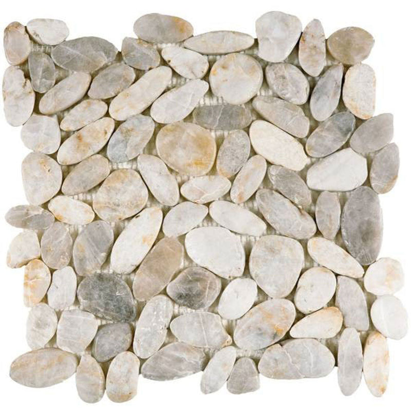 Bati Orient Pebbles Sliced Polished 12" x 12"-Natural Stone Mosaic-Bati Orient-White-12" x 12"-State Tile