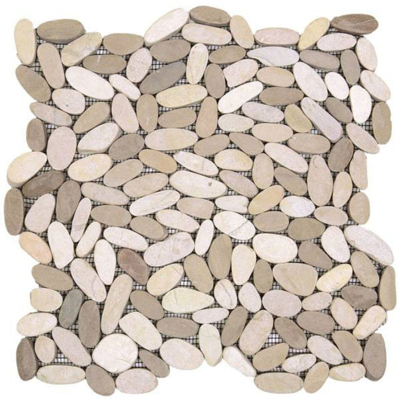 Bati Orient Pebbles Sliced Matte 12" x 12"-Natural Stone Mosaic-Bati Orient-White Beige-12" x 12"-State Tile