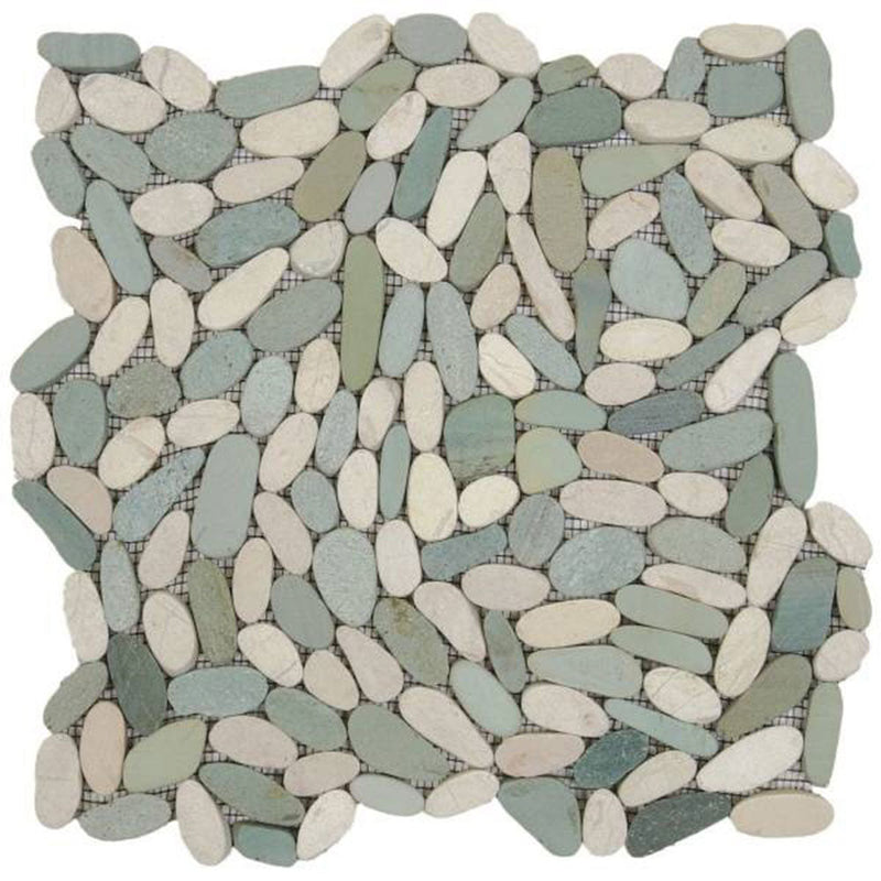 Bati Orient Pebbles Sliced Matte 12" x 12"-Natural Stone Mosaic-Bati Orient-White Green-12" x 12"-State Tile