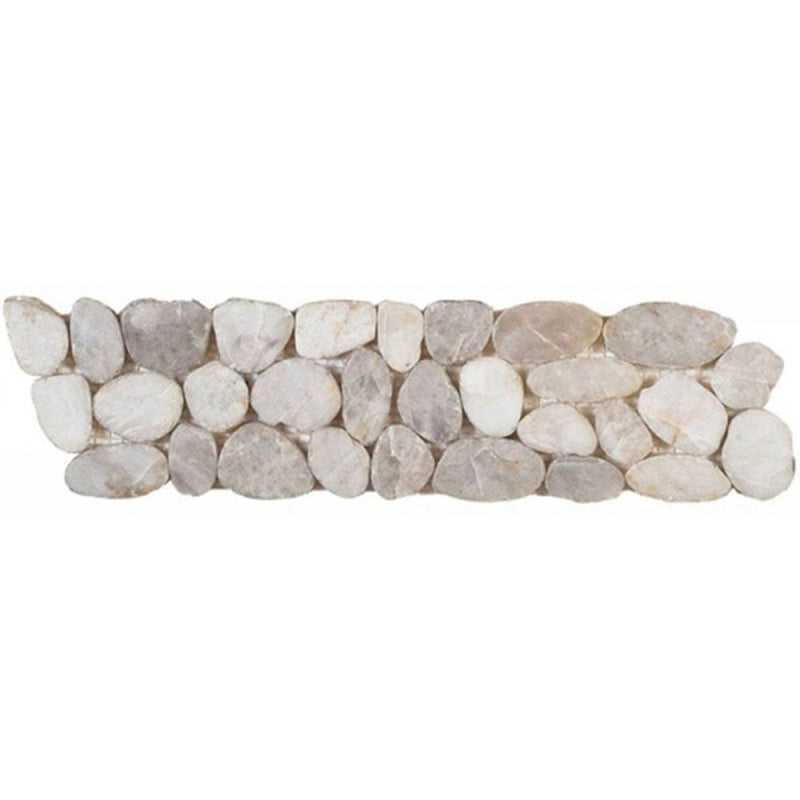 Bati Orient Pebbles Sliced Polished Border 4" x 12"-Natural Stone Mosaic-Bati Orient-White-4" x 12"-State Tile