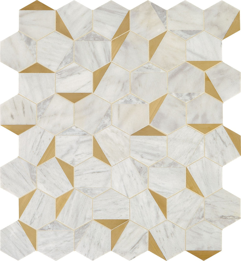 Daltile Lavaliere 14" x 15"-Natural Stone Mosaic-Daltile-Alluring White Brass-14" x 15"-State Tile
