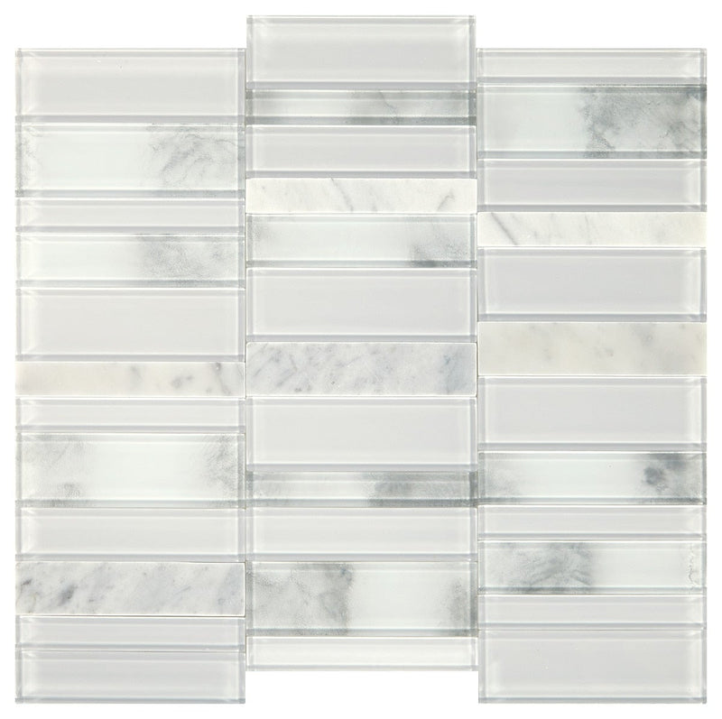 Daltile Simplystick Mosaix 11.81" x 11.81"-Stone & Glass Mosaic-Daltile-Stormy Mist And Glass Blend-11.81" x 11.81"-State Tile