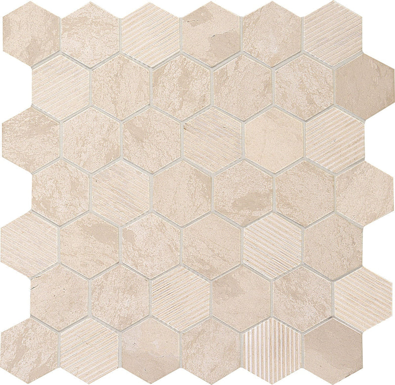 Daltile Limestone 2" HEX 12" x 13"-Limestone Mosaic-Daltile-Adour Creme-12" x 13"-State Tile