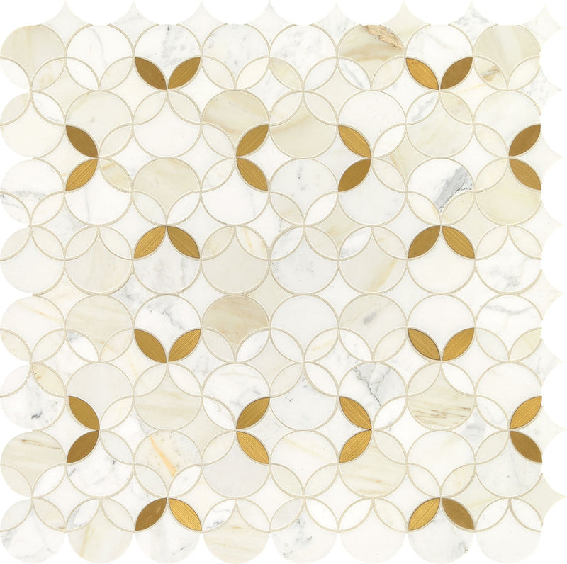 Daltile Lavaliere 12" x 12"-Natural Stone Mosaic-Daltile-Calacatta Gold Brass-12" x 12"-State Tile