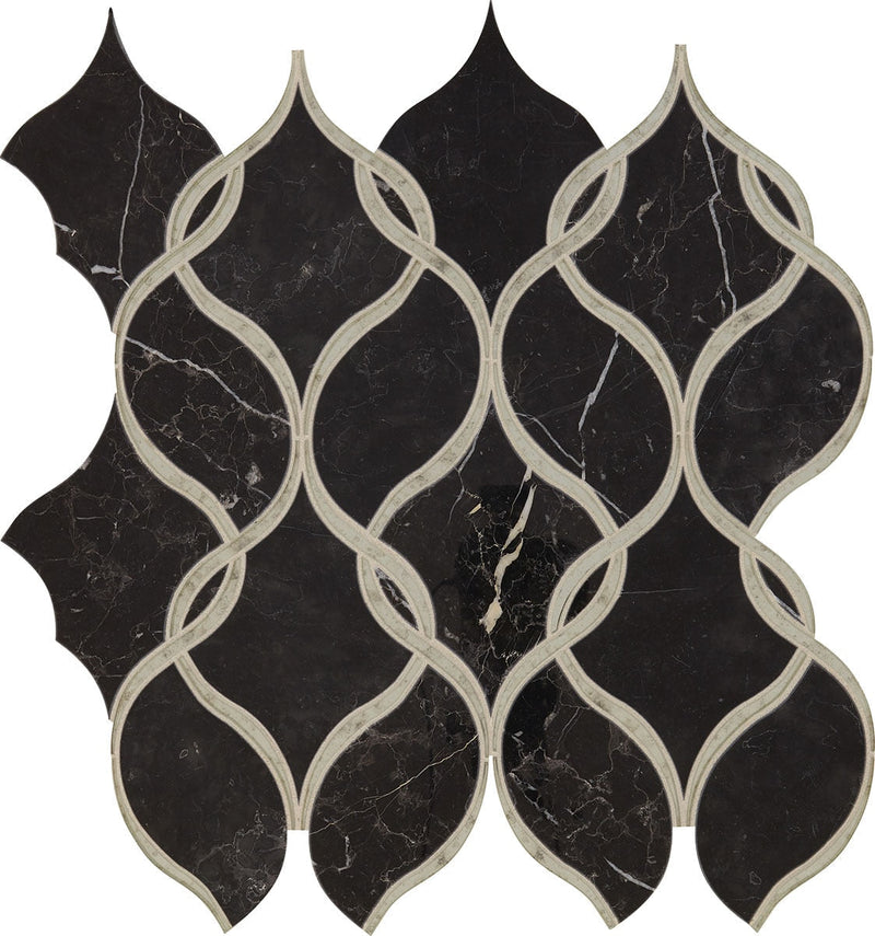 Daltile Lavaliere 12" x 13"-Stone & Glass Mosaic-Daltile-Nero Marquina Antique Mirror-12" x 13"-State Tile
