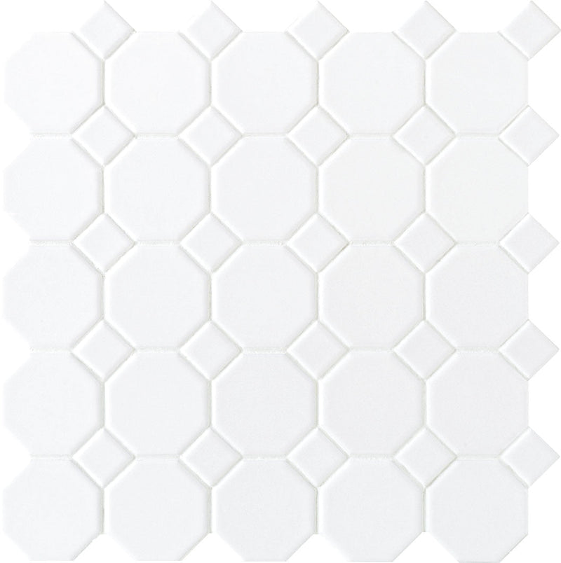 Daltile Octagon & Dot 12" x 12"-Ceramic Mosaic-Daltile-White Octagon/White Matte-12" x 12"-State Tile