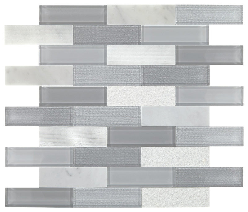 Daltile Simplystick Mosaix 11" x 11"-Stone & Glass Mosaic-Daltile-Stormy Mist And Glass Blend-11" x 11"-State Tile