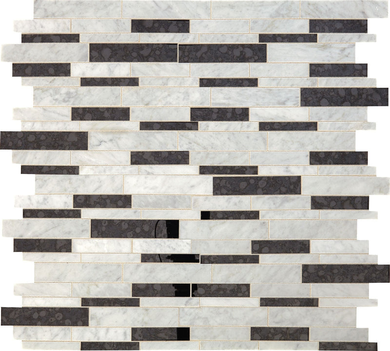 Daltile Lavaliere 11" x 13"-Natural Stone Mosaic-Daltile-Carrara White Black Antique Mirror-11" x 13"-State Tile