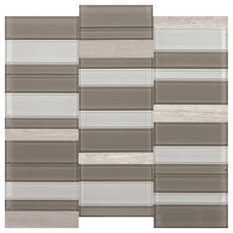 Daltile Simplystick Mosaix 11.81" x 11.81"-Stone & Glass Mosaic-Daltile-Chenille White And Glass Blend-11.81" x 11.81"-State Tile