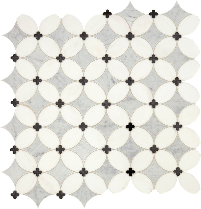 Daltile Lavaliere 14" x 14"-Natural Stone Mosaic-Daltile-Carrara Thassos Black Antique Mirror-14" x 14"-State Tile