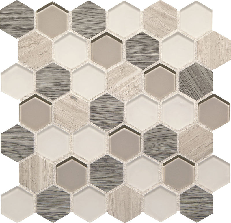 Daltile Idyllic Blends HEX 11" x 11"-Stone & Glass Mosaic-Daltile-Serene Storm-11" x 11"-State Tile