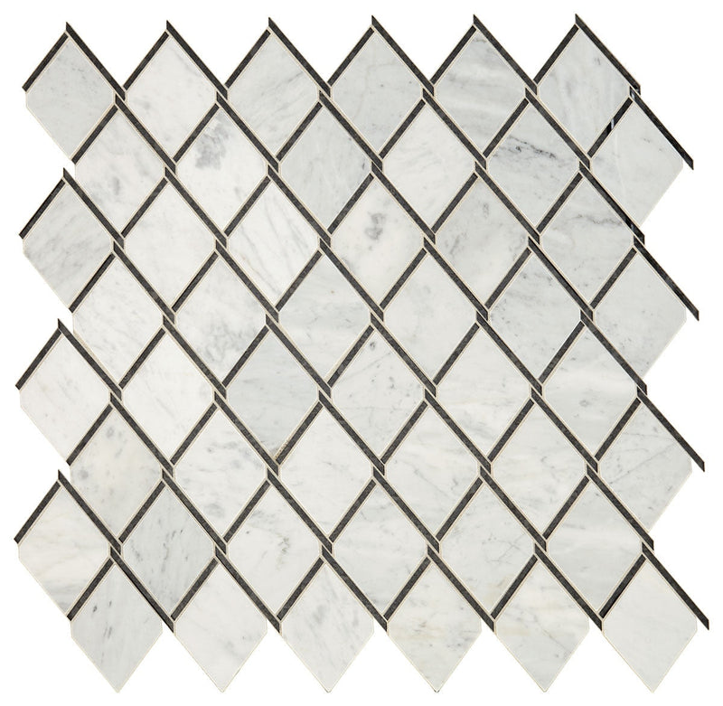 Daltile Lavaliere 14" x 14"-Natural Stone Mosaic-Daltile-Carrara White Antique Mirror -14" x 14"-State Tile