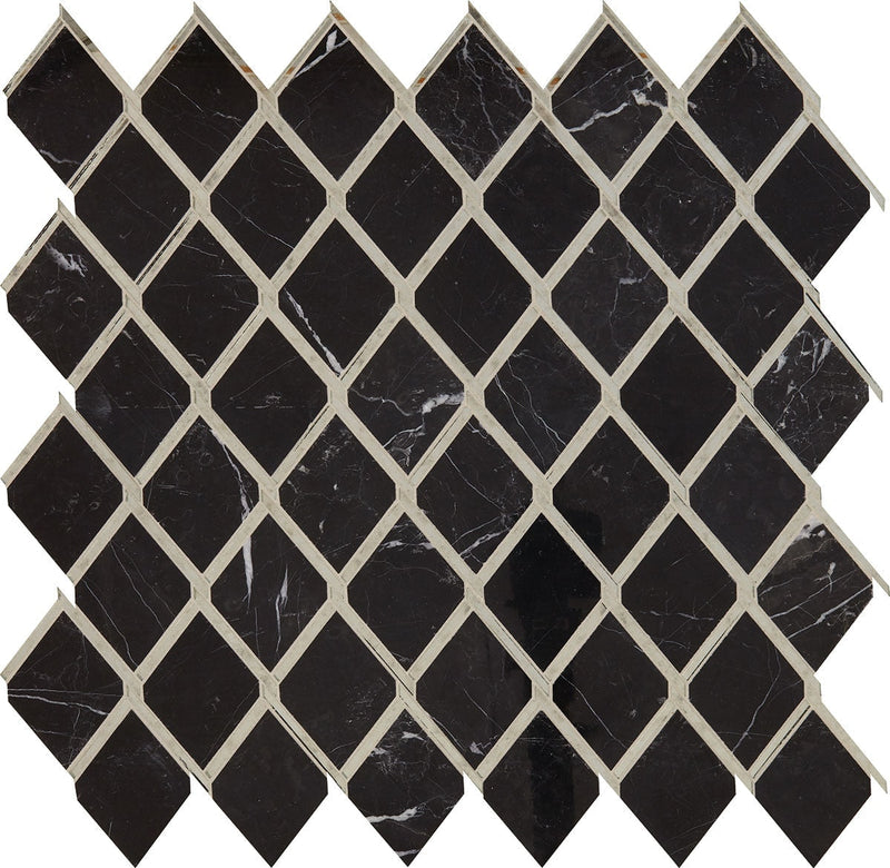 Daltile Lavaliere 14" x 14"-Natural Stone Mosaic-Daltile-Nero Marquina Antique Mirror-14" x 14"-State Tile