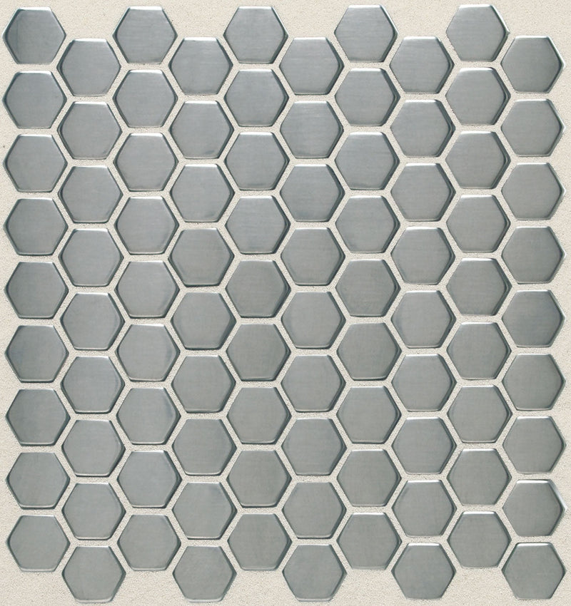 Daltile Metallica Hexagon 1 x 1 12" x 12"-Metal Mosaic-Daltile-Brushed Stainless Steel-12" x 12"-State Tile