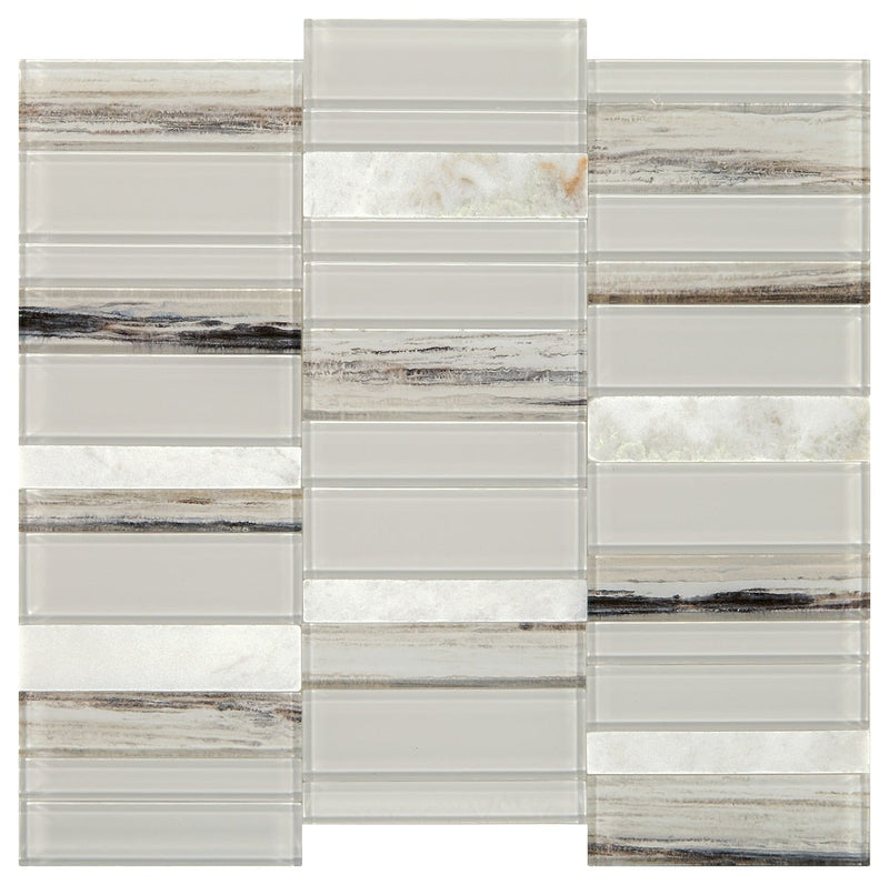 Daltile Simplystick Mosaix 11.81" x 11.81"-Stone & Glass Mosaic-Daltile-Daphne White And Glass Blend-11.81" x 11.81"-State Tile