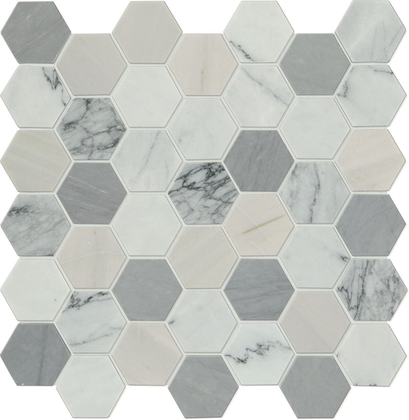Daltile Raine 2" HEX 12" x 12"-Marble Mosaic-Daltile-Cirrus Storm Hexagon Mosaic-12" x 12"-State Tile