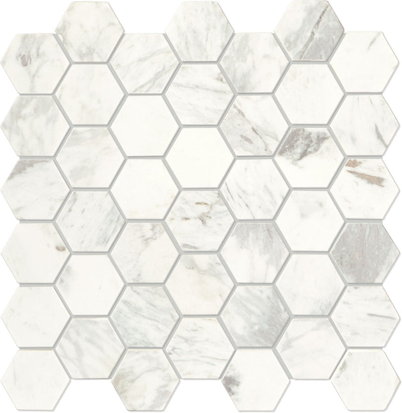 Daltile Raine 2" HEX 12" x 12"-Marble Mosaic-Daltile-Stratus White Hexagon Mosaic-12" x 12"-State Tile
