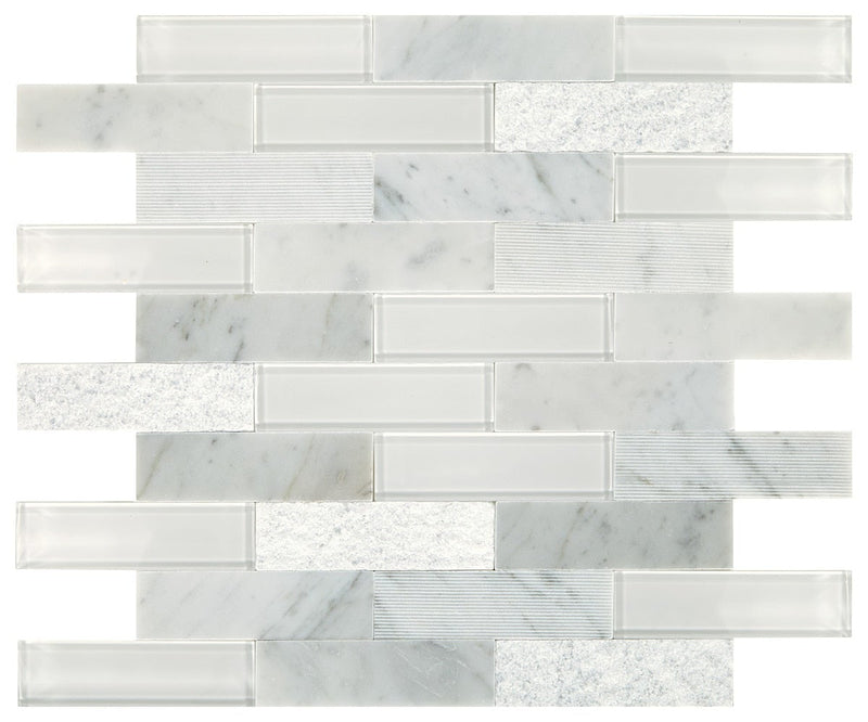 Daltile Simplystick Mosaix 11" x 11"-Stone & Glass Mosaic-Daltile-Carrara White And Glass Blend-11" x 11"-State Tile