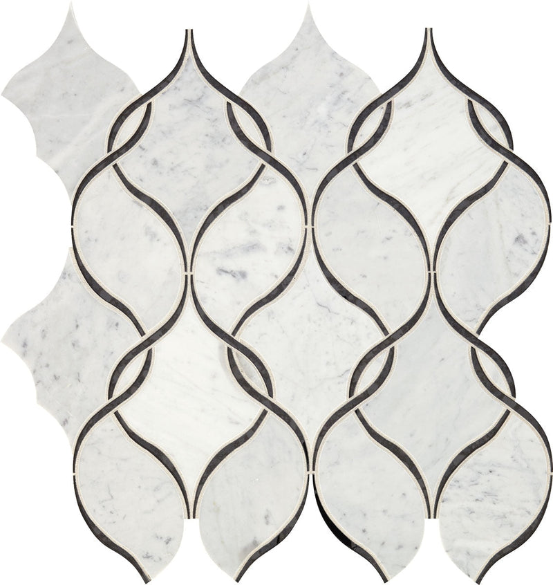 Daltile Lavaliere 12" x 13"-Stone & Glass Mosaic-Daltile-Carrara White Black Antique Mirror-12" x 13"-State Tile