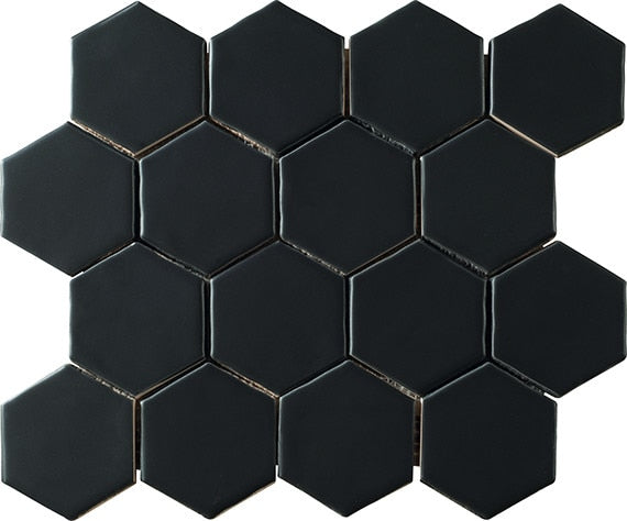Marazzi Artistic Reflections 3" Hex 11.82" x 14.19"-Ceramic Mosaic-Marazzi-Matte Onyx-11.82" x 14.19"-State Tile
