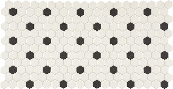 Daltile Keystones 1" Hexagon Dot 12" x 22.63"-Porcelain Mosaic-Daltile-Arctic White | Black-12" x 22.63"-State Tile
