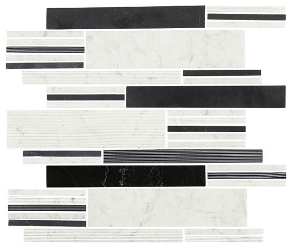 Daltile Marble Modern Linear 12" x 12"-Marble Mosaic-Daltile-Marble Black | White Polished-12" x 12"-State Tile