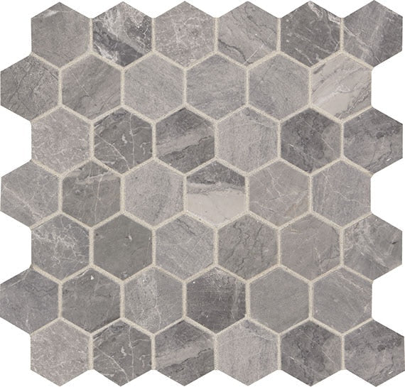 American Olean Presario 2" Hex 11.75" x 11.75"-Marble Mosaic-American Olean-Meta Silver-11.75" x 11.75"-State Tile