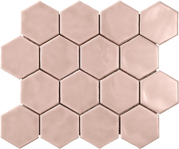 Marazzi Artistic Reflections 3" Hex 11.82" x 14.19"-Ceramic Mosaic-Marazzi-Rose-11.82" x 14.19"-State Tile