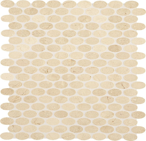 Daltile Marble Oval 12" x 12"-Marble Mosaic-Daltile-Crema Marfil Classico Polished-12" x 12"-State Tile