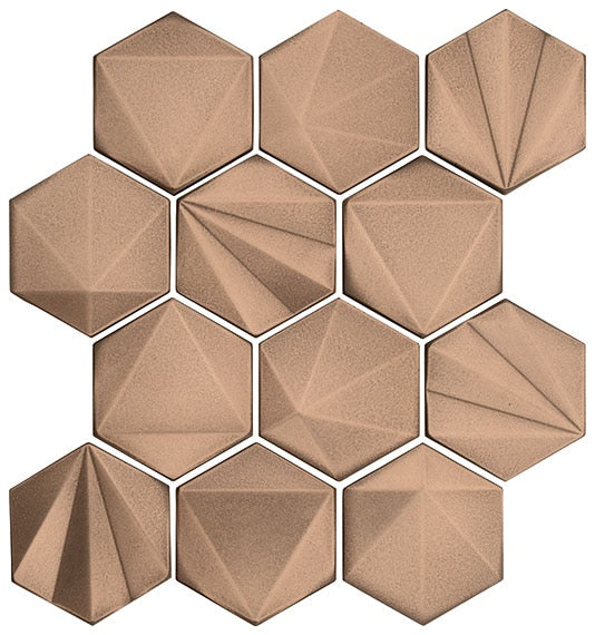 Marazzi GeoMetal Hex 3 x 3 10.88" x 11.63"-Metal Mosaic-Marazzi-Bronze-10.88" x 11.63"-State Tile
